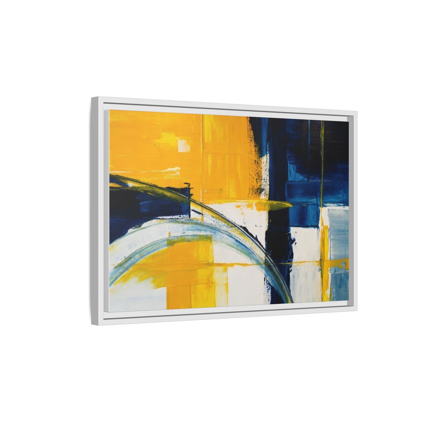 Abstract Yellow & Blue Framed Canvas Wall Art — Modern Matte Canvas Print