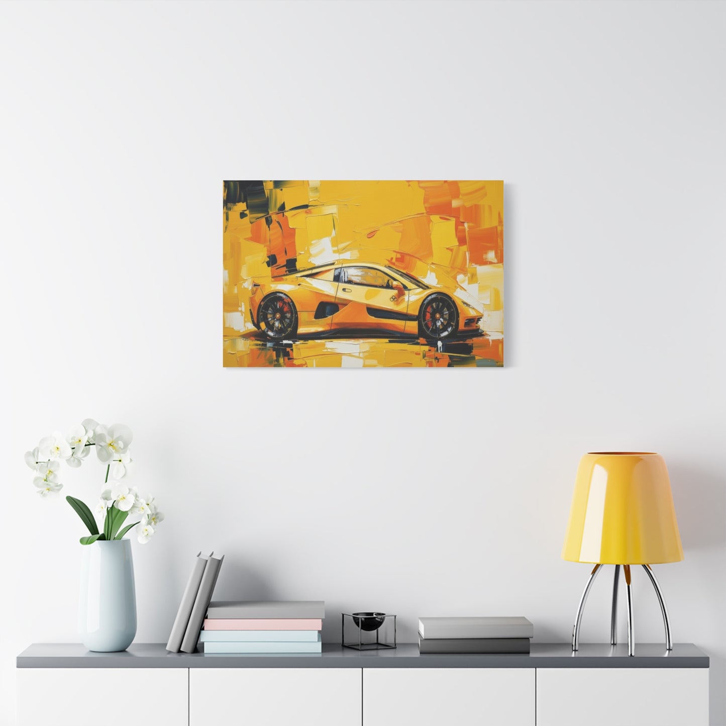 Yellow Sports Car Abstract Canvas Art - Matte Stretched Wall Print