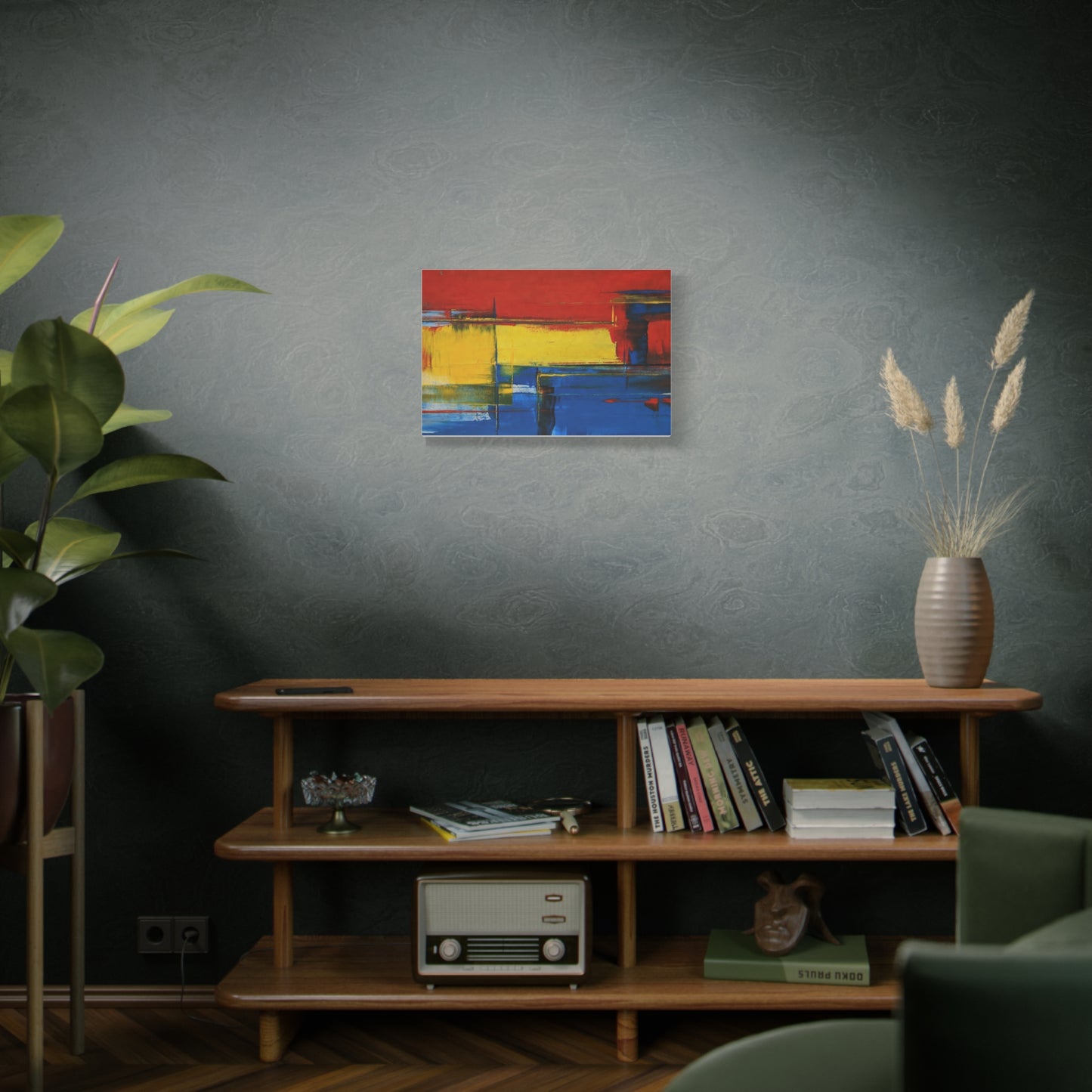 Abstract Color Block Matte Canvas Wall Art — Red, Yellow & Blue Stretched Canvas