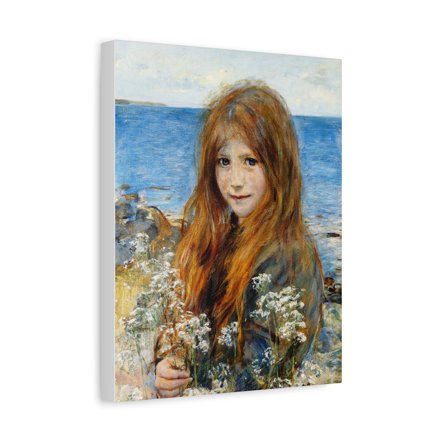 Little girl on the beach by Hans Olaf Heyerdahl Matte Canvas Wall Art Print