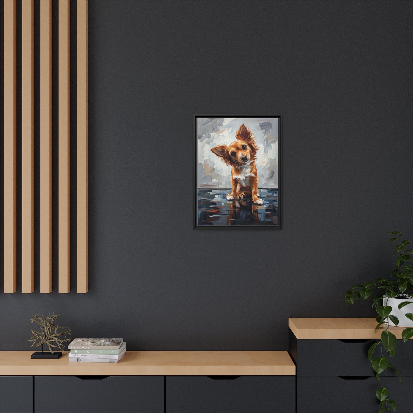 Framed Matte Canvas Print — Playful Brown Dog Portrait