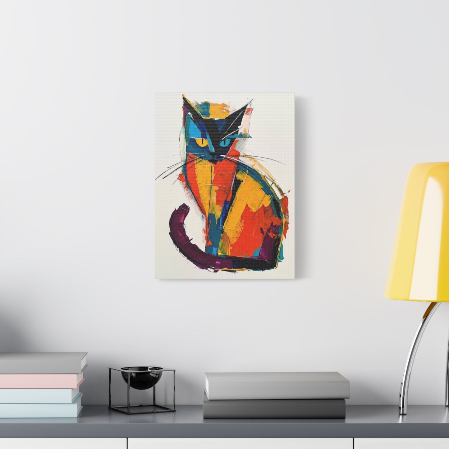 Colorful Abstract Cat Canvas Art - Modern Stretched Matte Wall Decor