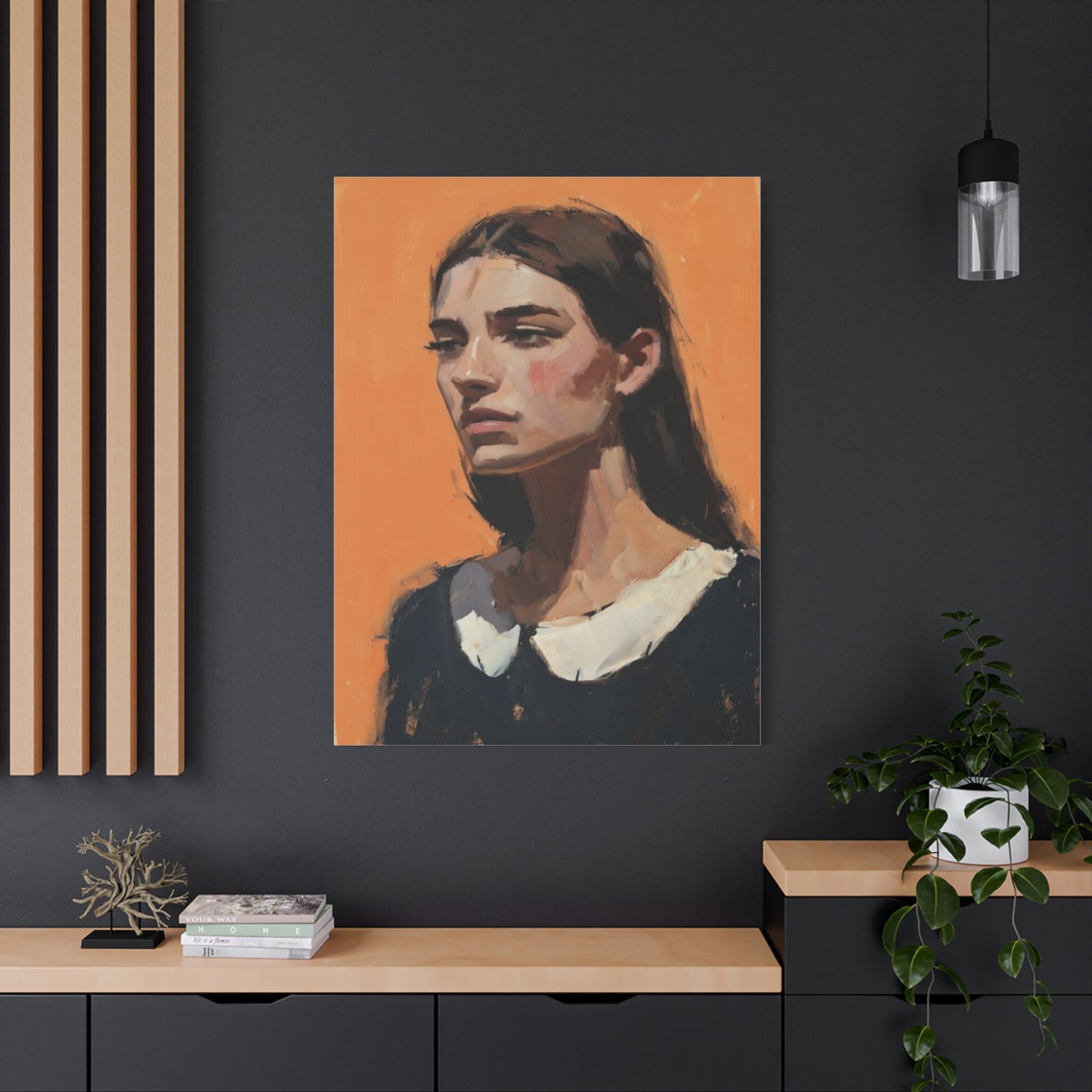 Portrait Canvas Print — Moody Female Figure in Warm Orange