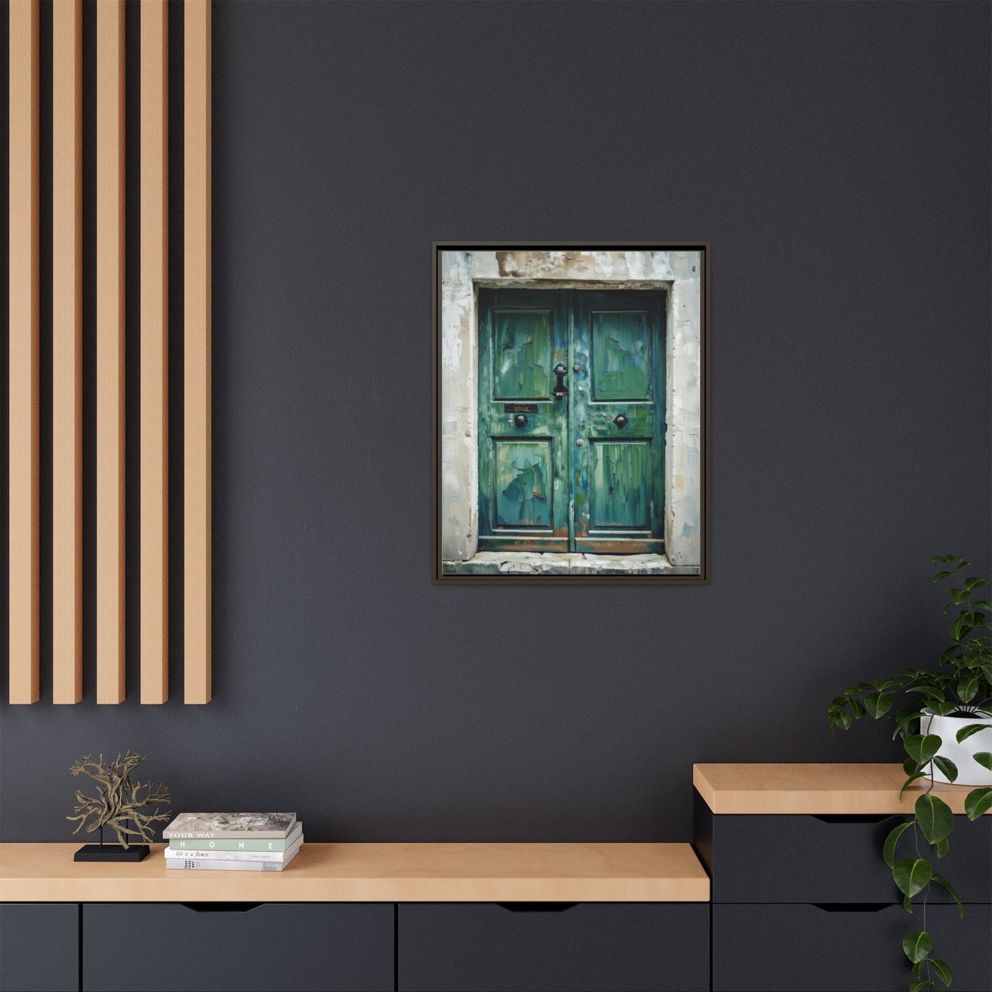 Framed Matte Canvas Art — Weathered Green Door Wall Print