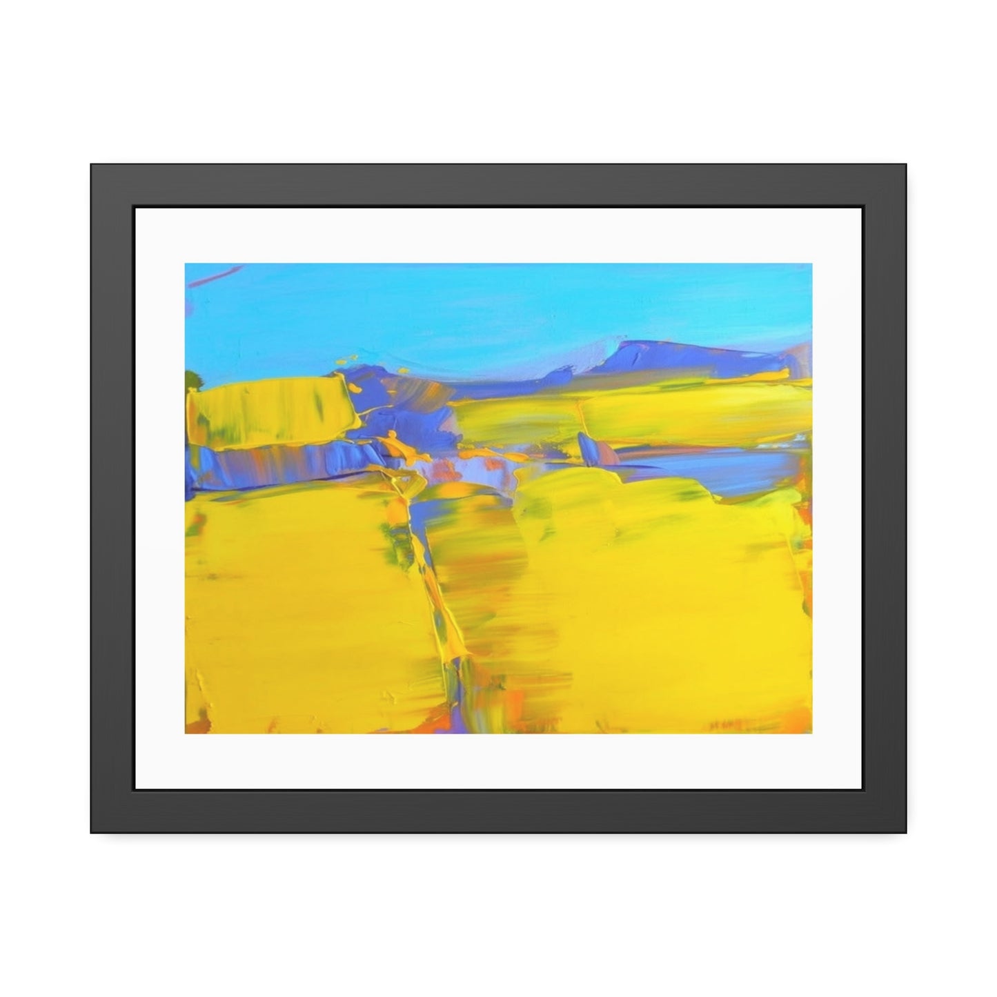 Abstract Sunshine Landscape Framed Poster  Bright Yellow Blue Modern Wall Art