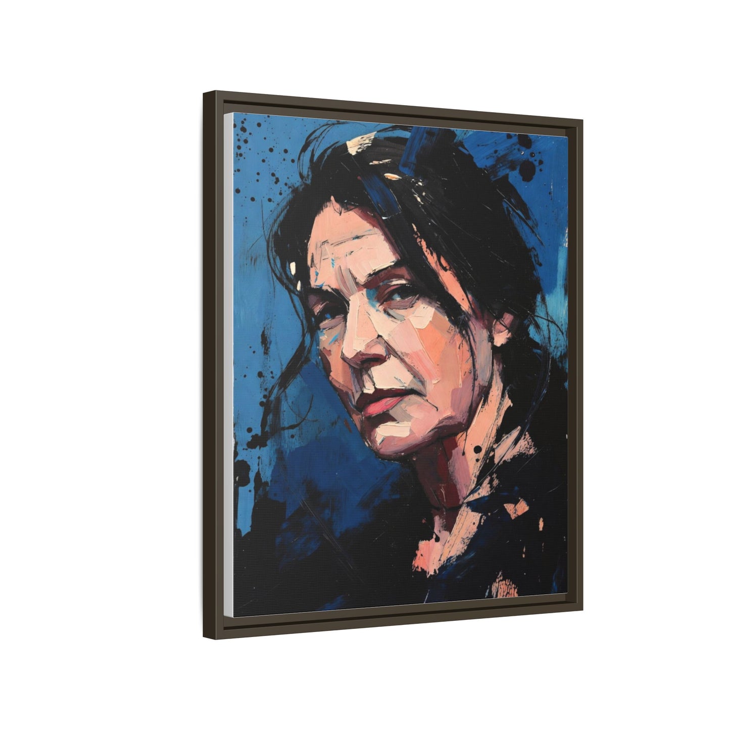 Framed Matte Canvas Portrait — Expressive Blue Painterly Woman Art