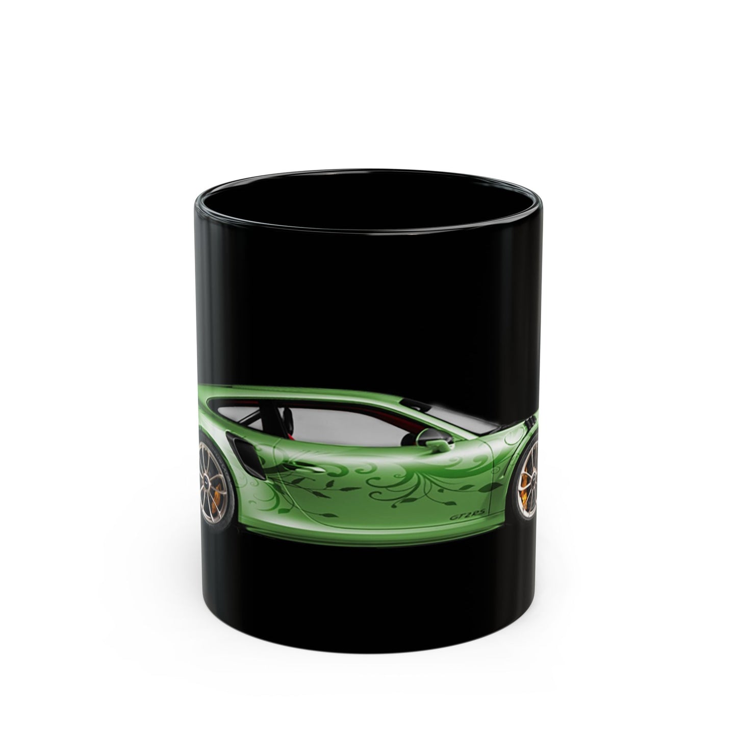 Green Sports Car Mug — Black Ceramic Coffee Cup for Car Enthusiasts (11oz/15oz)