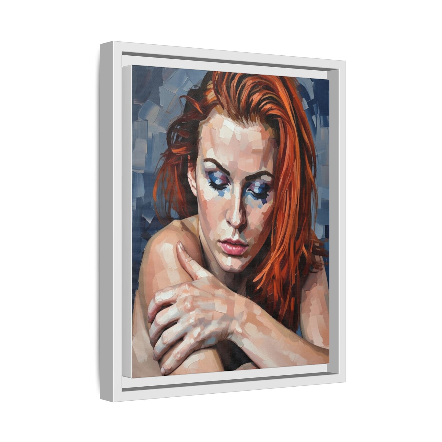 Framed Matte Canvas Art – Contemplative Redhead Portrait