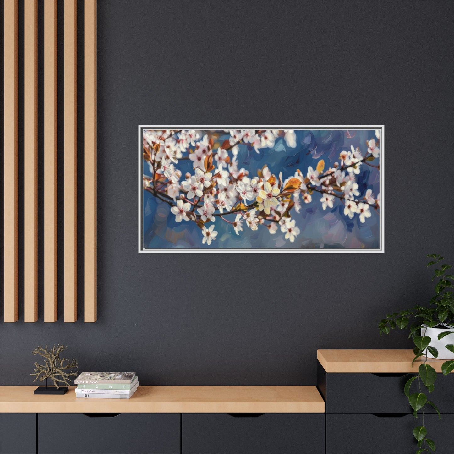 Framed Matte Canvas Print — Cherry Blossom Branch Wall Art