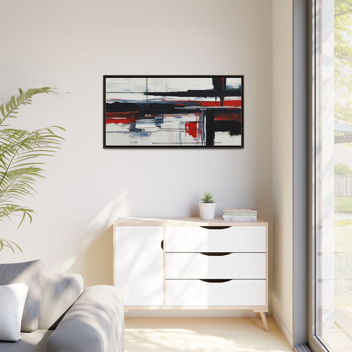 Abstract Red & Black Framed Canvas Art — Modern Matte Wall Painting