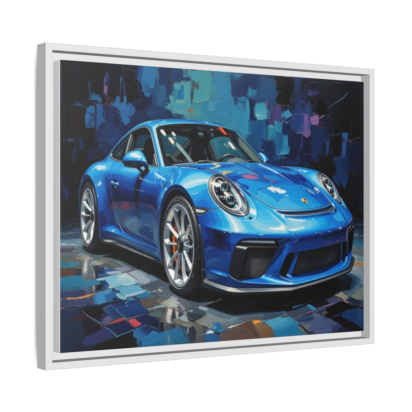 Blue Sports Car Matte Canvas Framed Print — Modern Automotive Wall Art