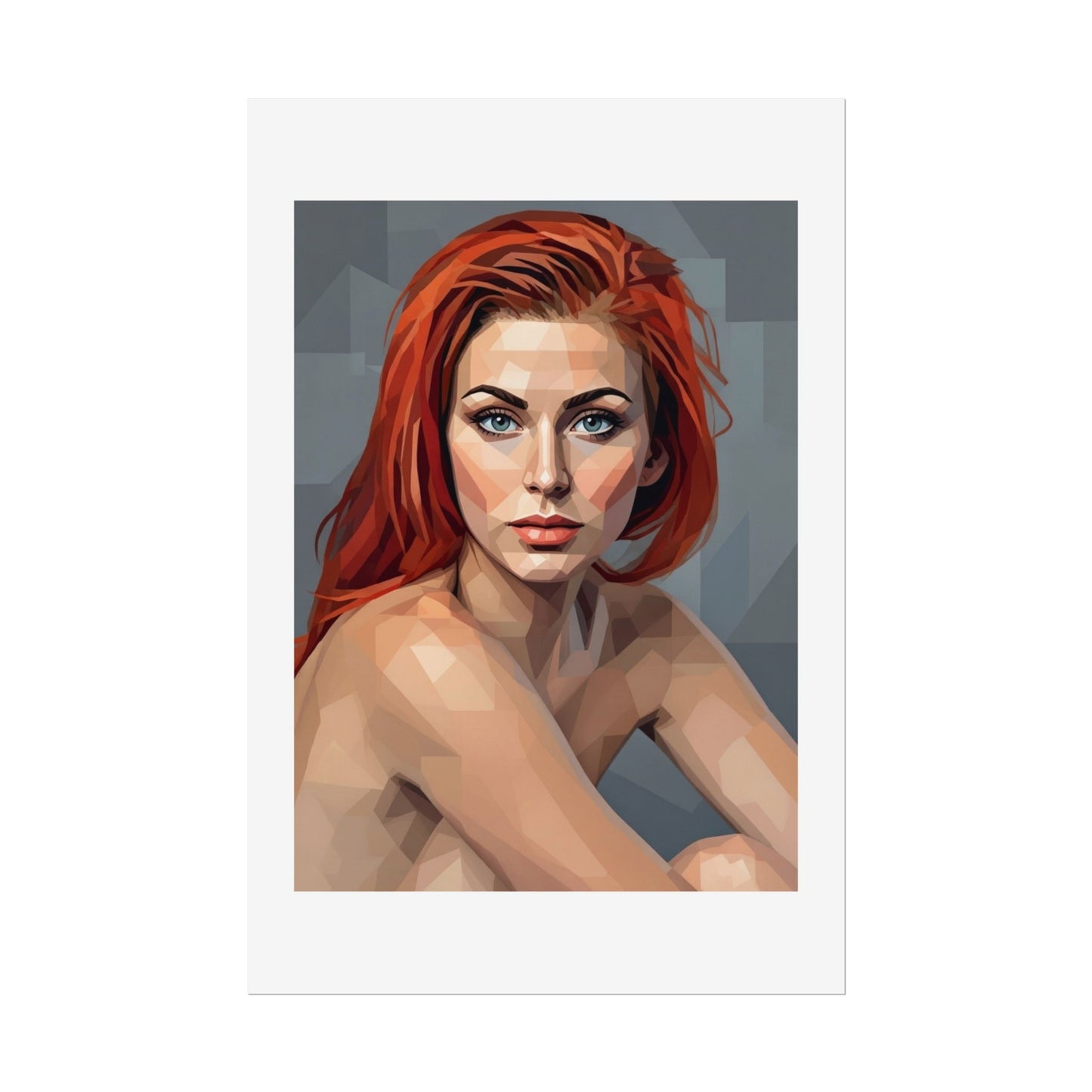 Geometric Redhead Portrait Poster — Modern Pop Art Rolled Print