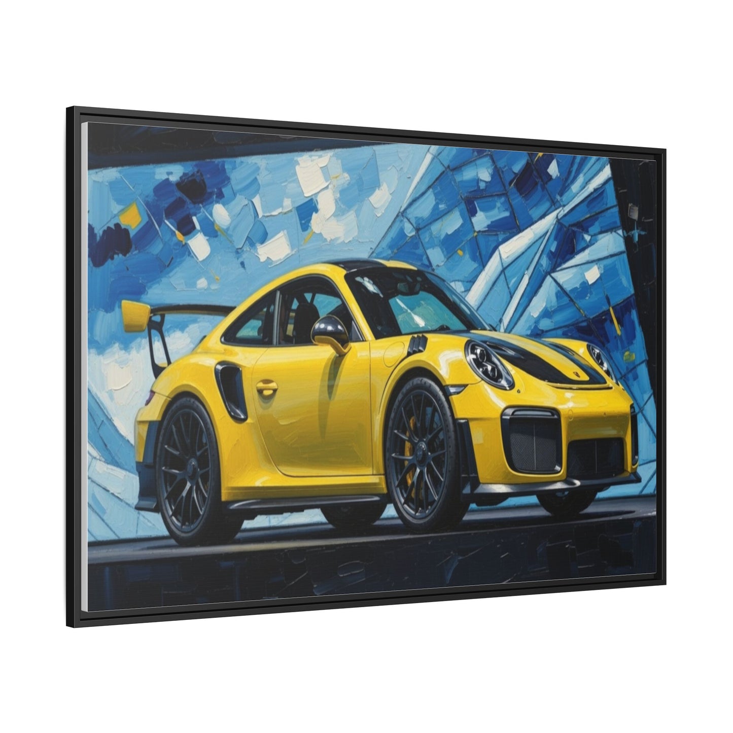 Yellow Porsche Sports Car Matte Framed Canvas – Modern Automotive Wall Art