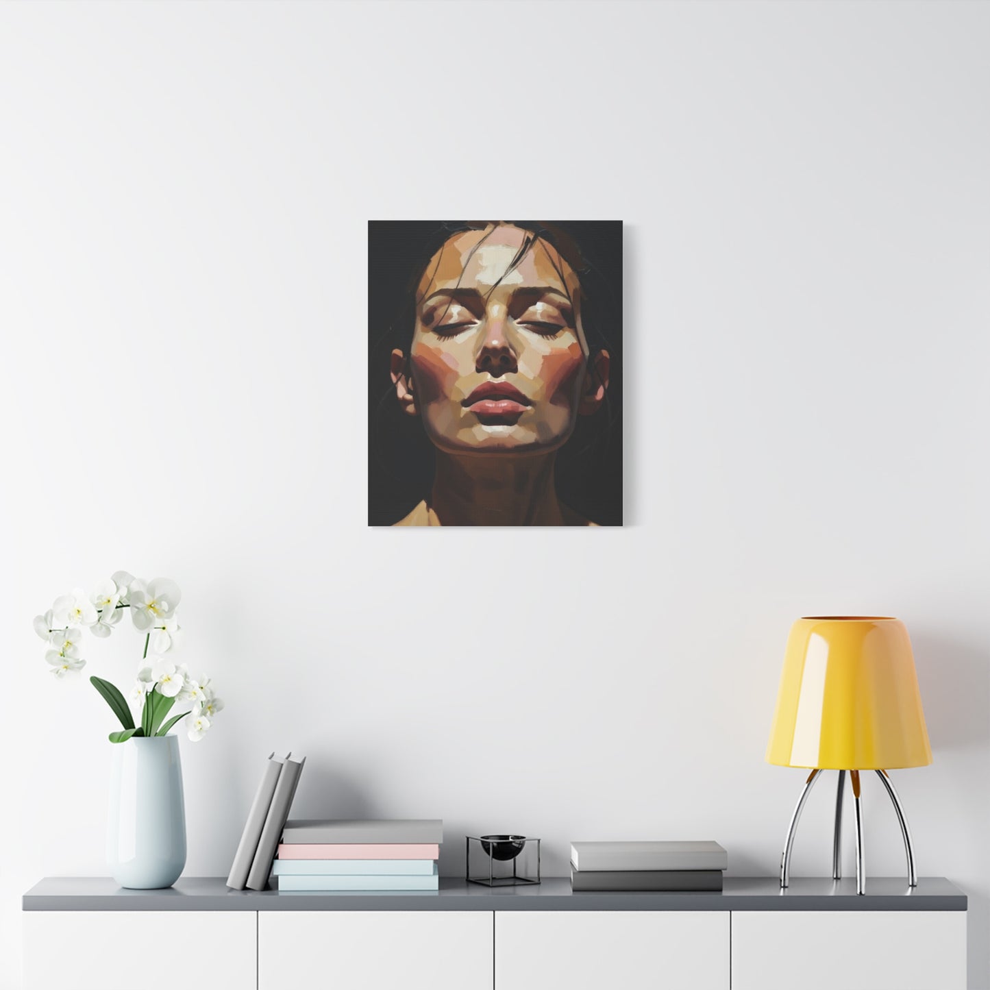 Contemporary Portrait Canvas Print — Meditative Woman Matte Stretched Wall Art