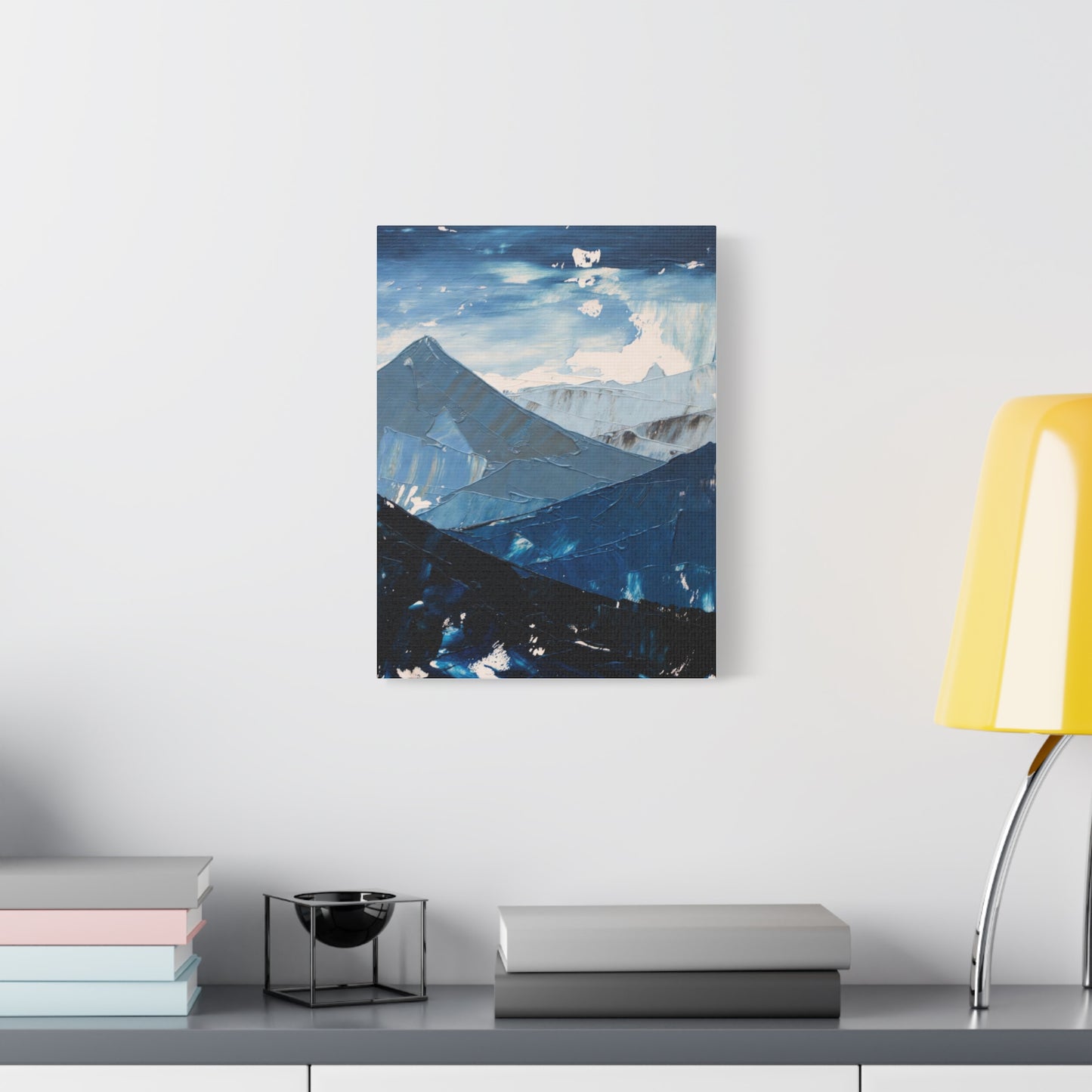 Blue Mountain Abstract Canvas Wall Art – Stretched Matte Mountain Landscape