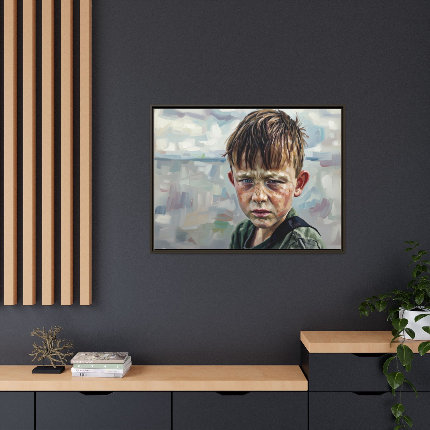 Framed Matte Canvas: Gritty Boy Portrait Art Print