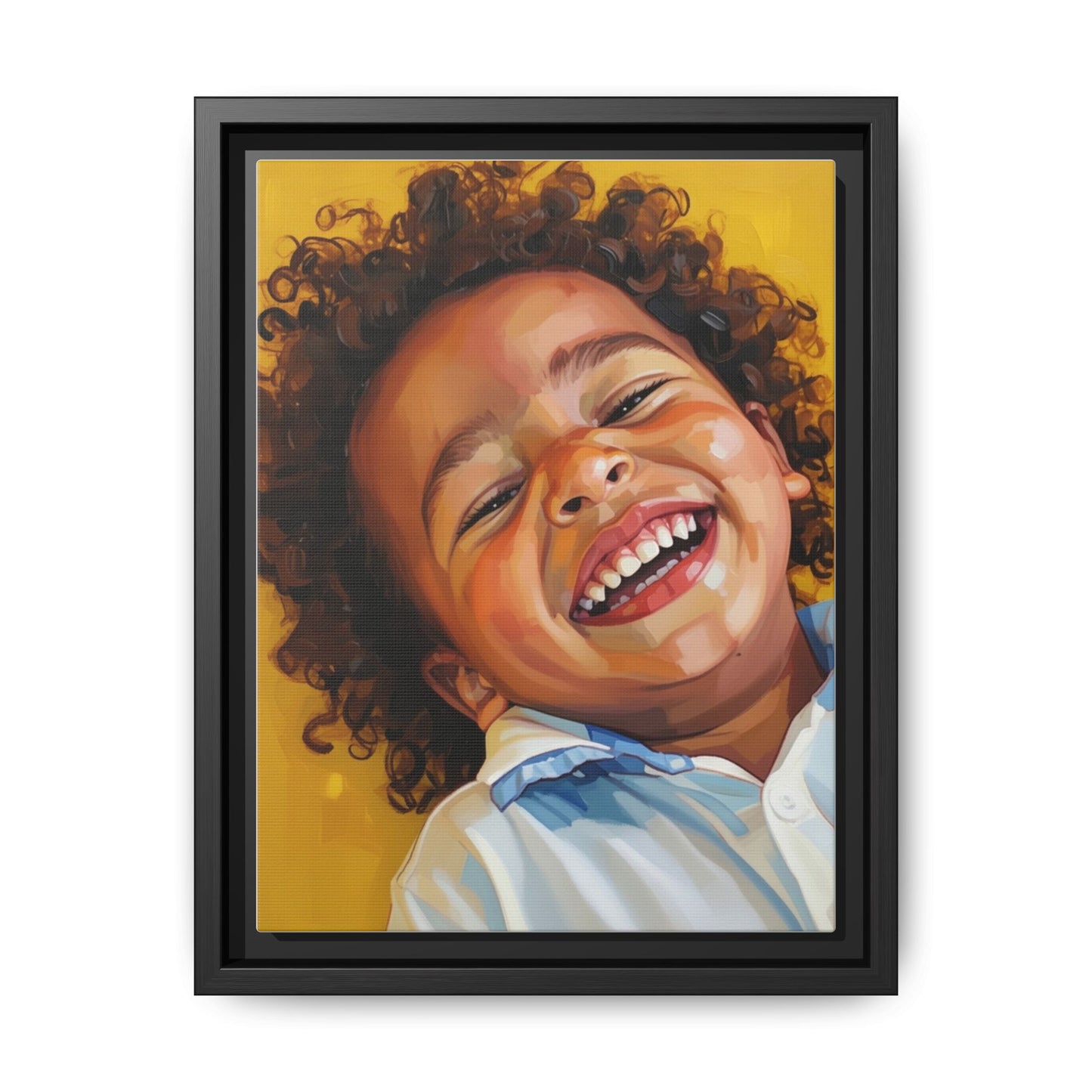 Framed Matte Canvas Print – Joyful Child Portrait, Colorful Nursery Wall Art