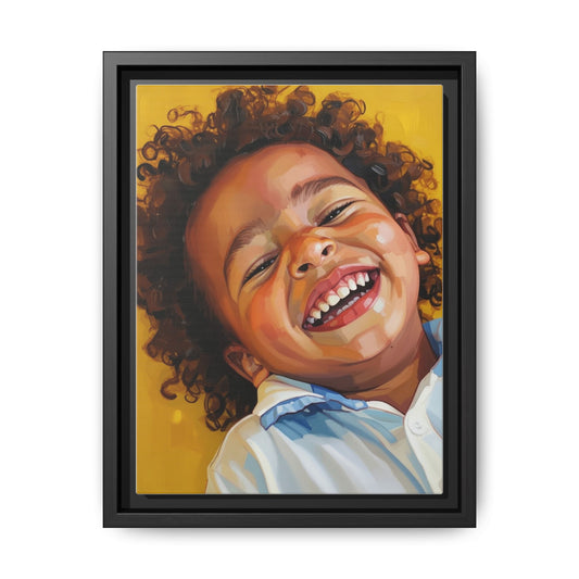 Framed Matte Canvas Print – Joyful Child Portrait, Colorful Nursery Wall Art