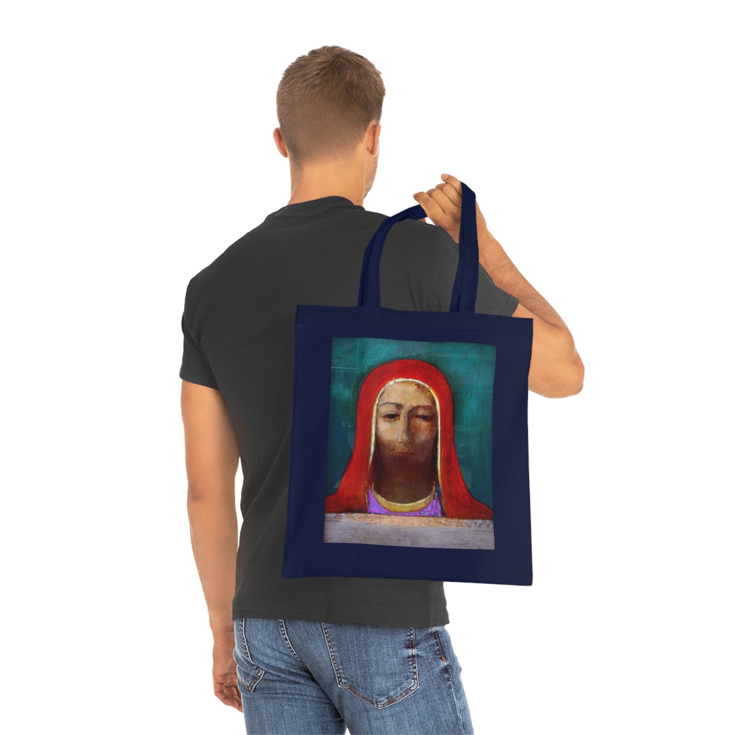 Art Portrait Tote Bag — Serene Red-Hooded Figure Canvas Cotton Tote