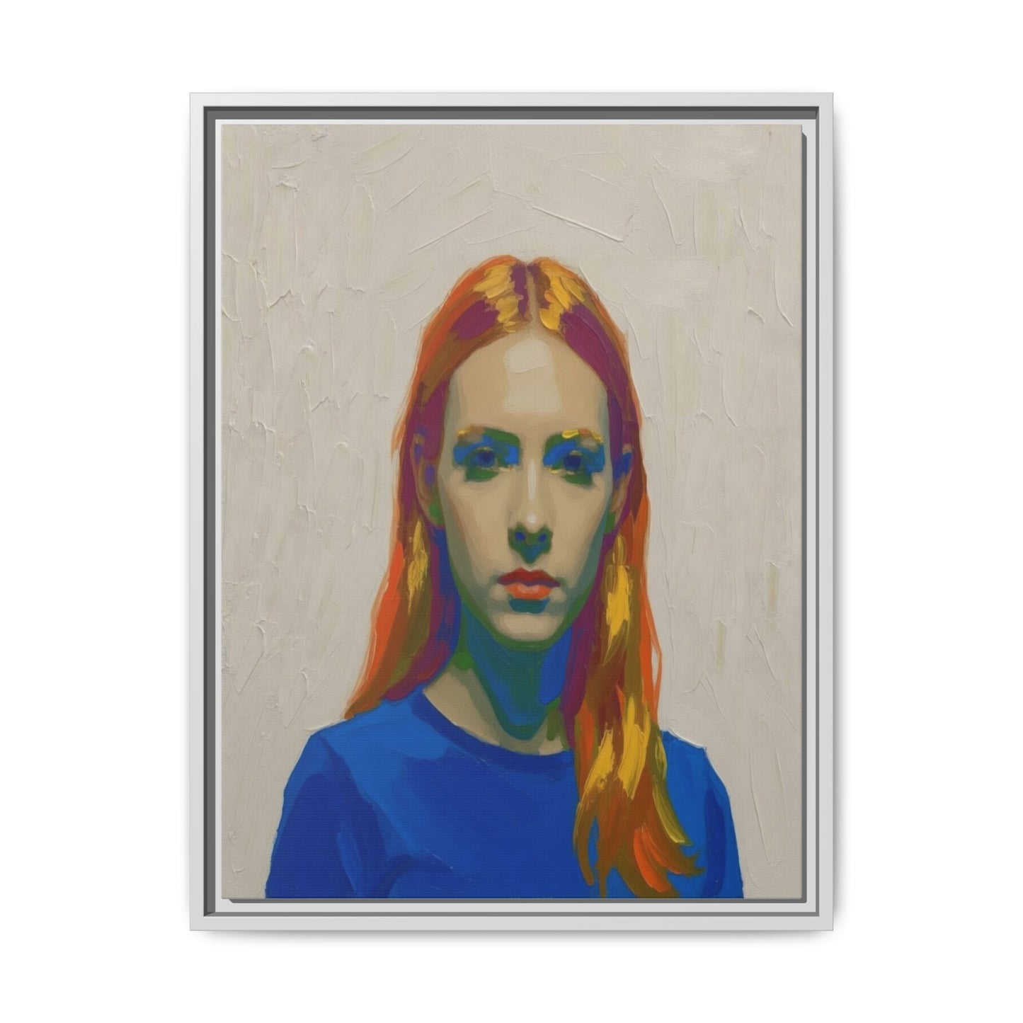 Framed Matte Canvas Portrait — Vibrant Multi‑Color Girl Art Print