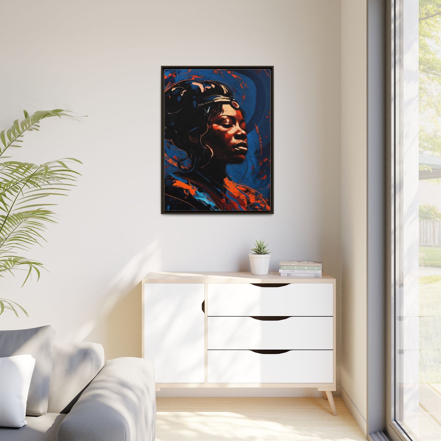 Framed Matte Canvas Art - Vibrant Portrait of a Black Woman (Multi-Color)