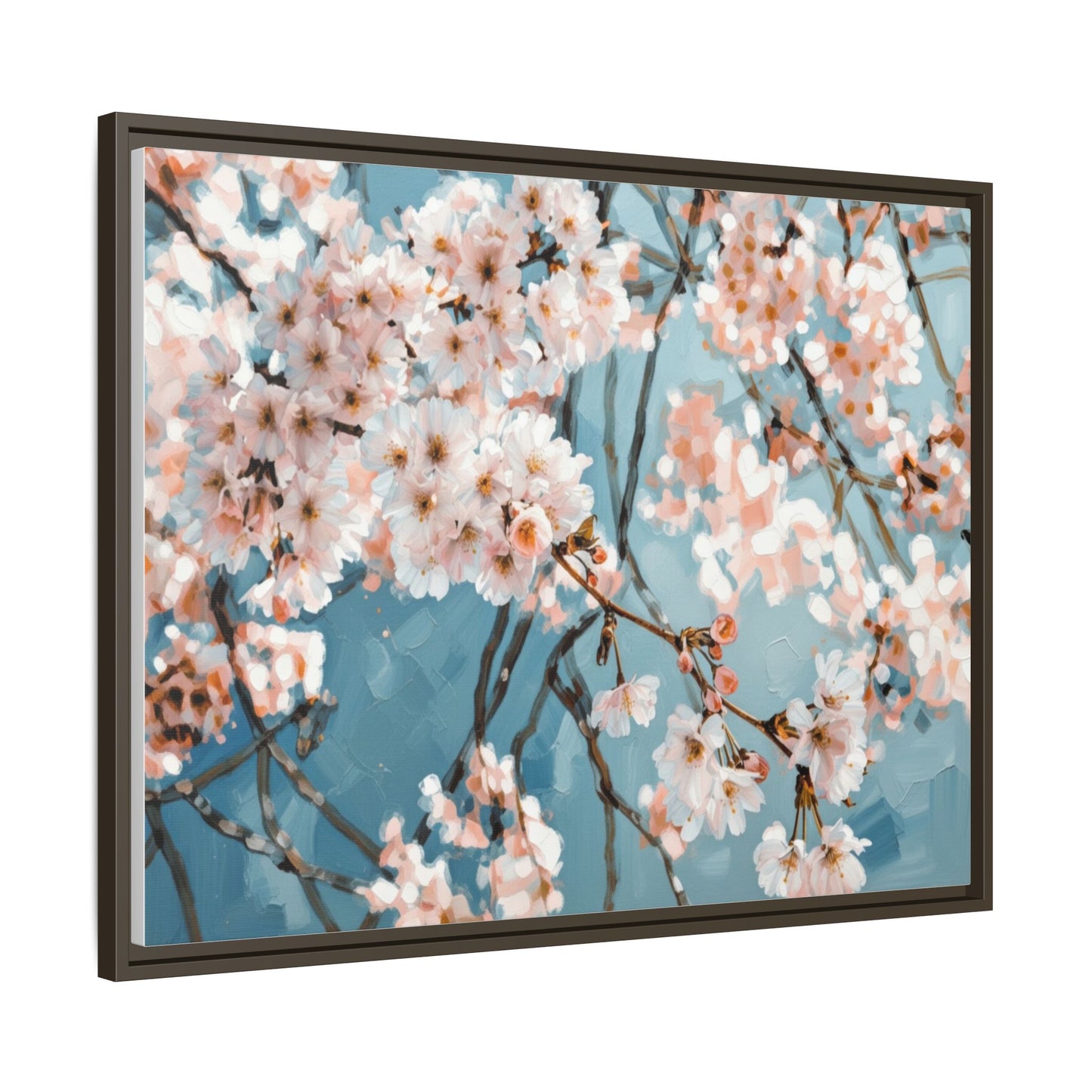 Framed Cherry Blossom Matte Canvas Print — Soft Pink Floral Wall Art