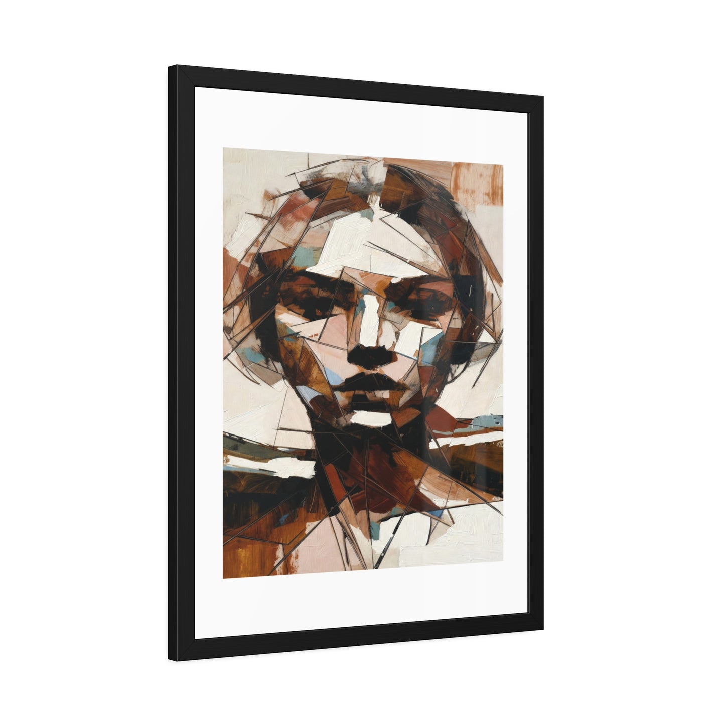 Abstract Cubist Portrait Framed Art Print — Modern Neutral Wall Decor
