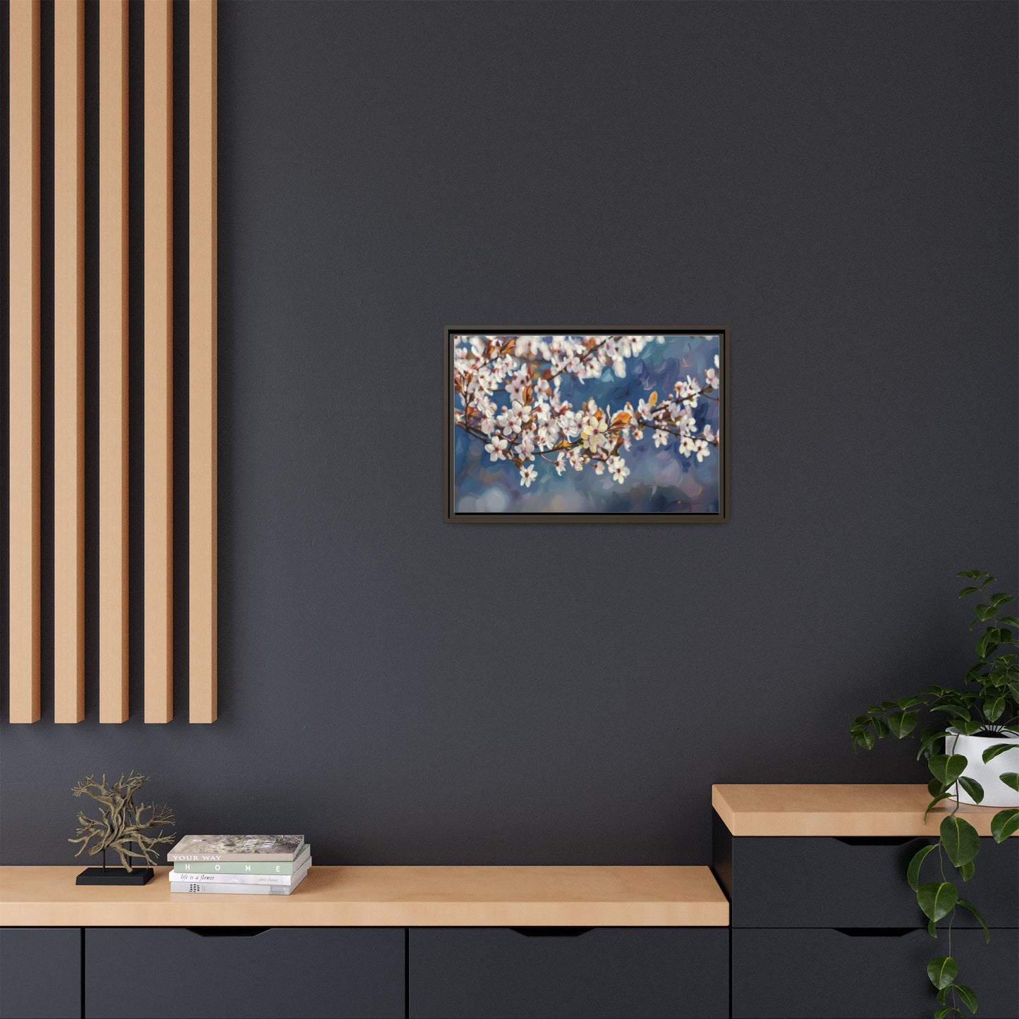 Framed Matte Canvas Print — Cherry Blossom Branch Wall Art