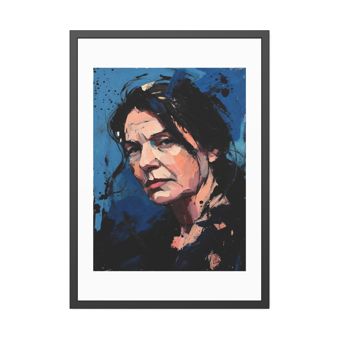 Framed Women in Blue Paper Posters