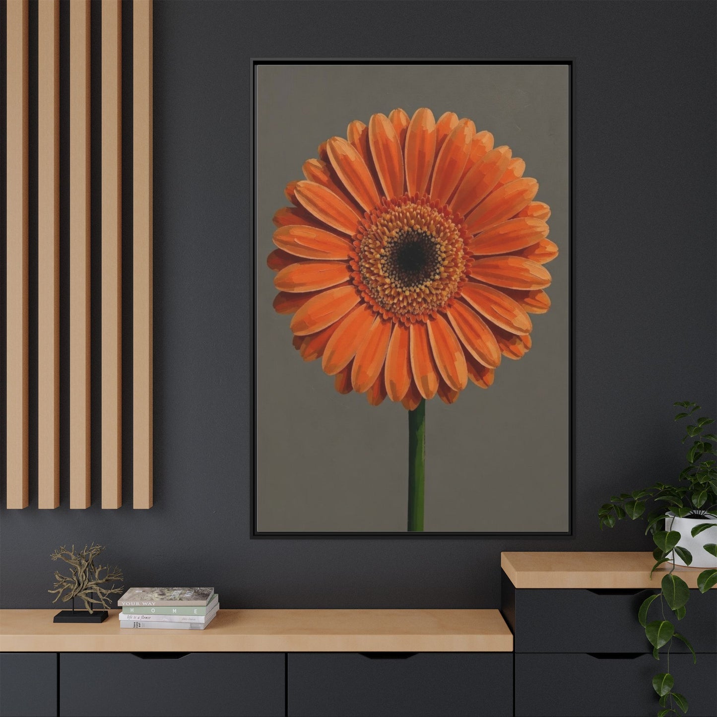 Orange Gerbera Daisy Matte Canvas Print (Framed)