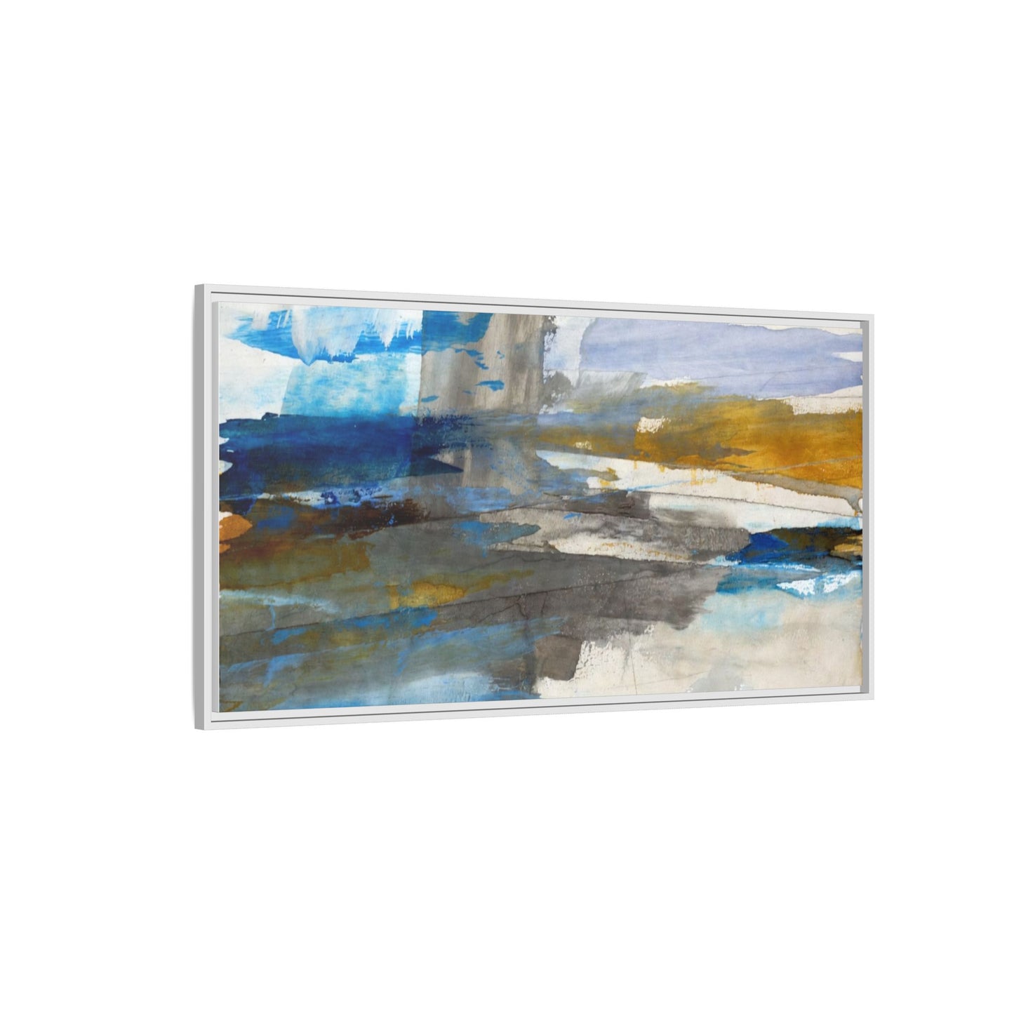 Abstract Blue & Gold Framed Canvas Art — Matte Multi-Color Wall Print