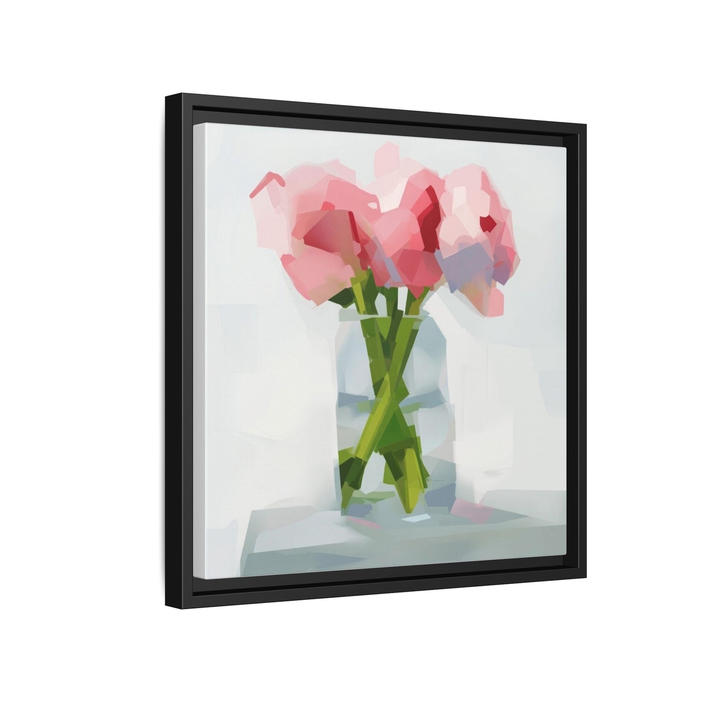 Framed Floral Canvas Art — Pink Peonies in Vase (Matte)