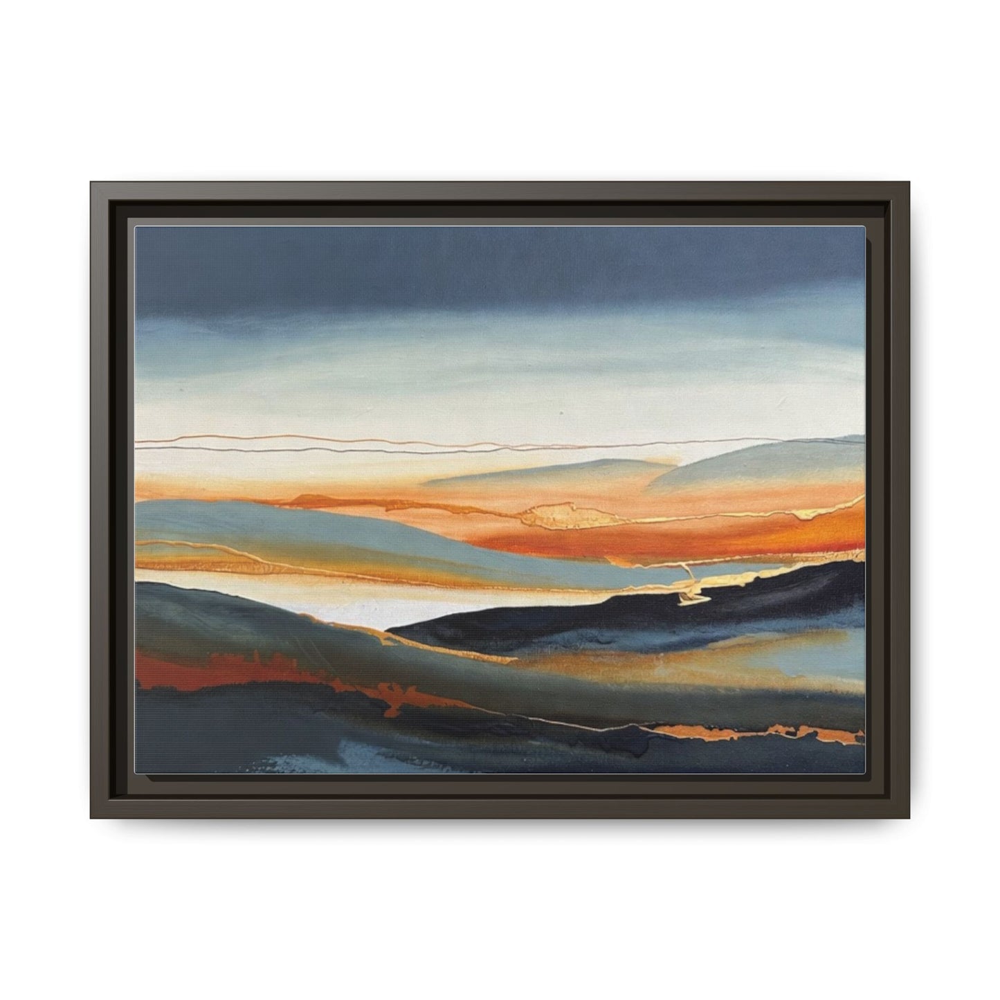 Framed Matte Canvas: Abstract Coastal Sunset Landscape Wall Art