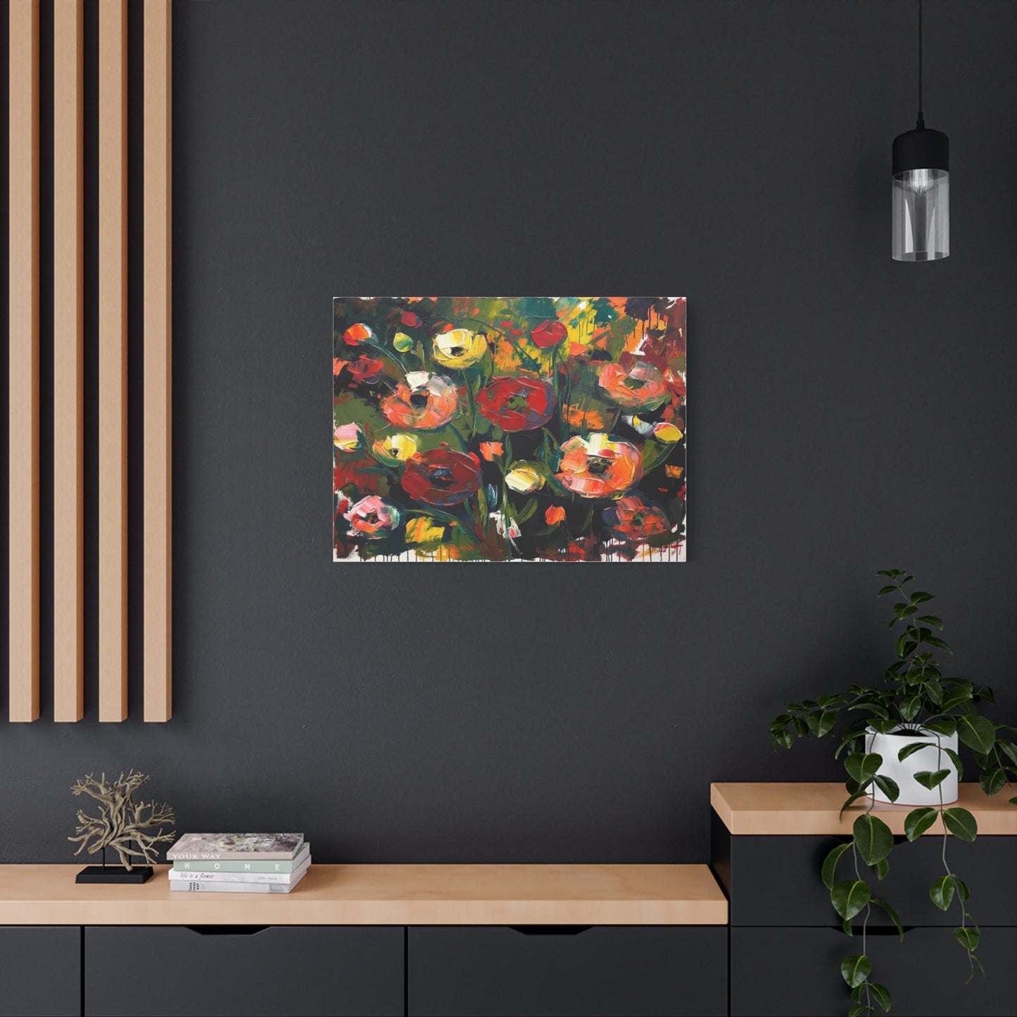 Bold Floral Abstract Canvas Print — Colorful Poppy Wall Art, Matte Stretched 1.25"