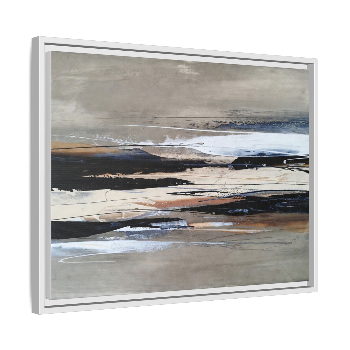 Abstract Seascape Matte Canvas Framed Wall Art — Neutral Coastal Landscape