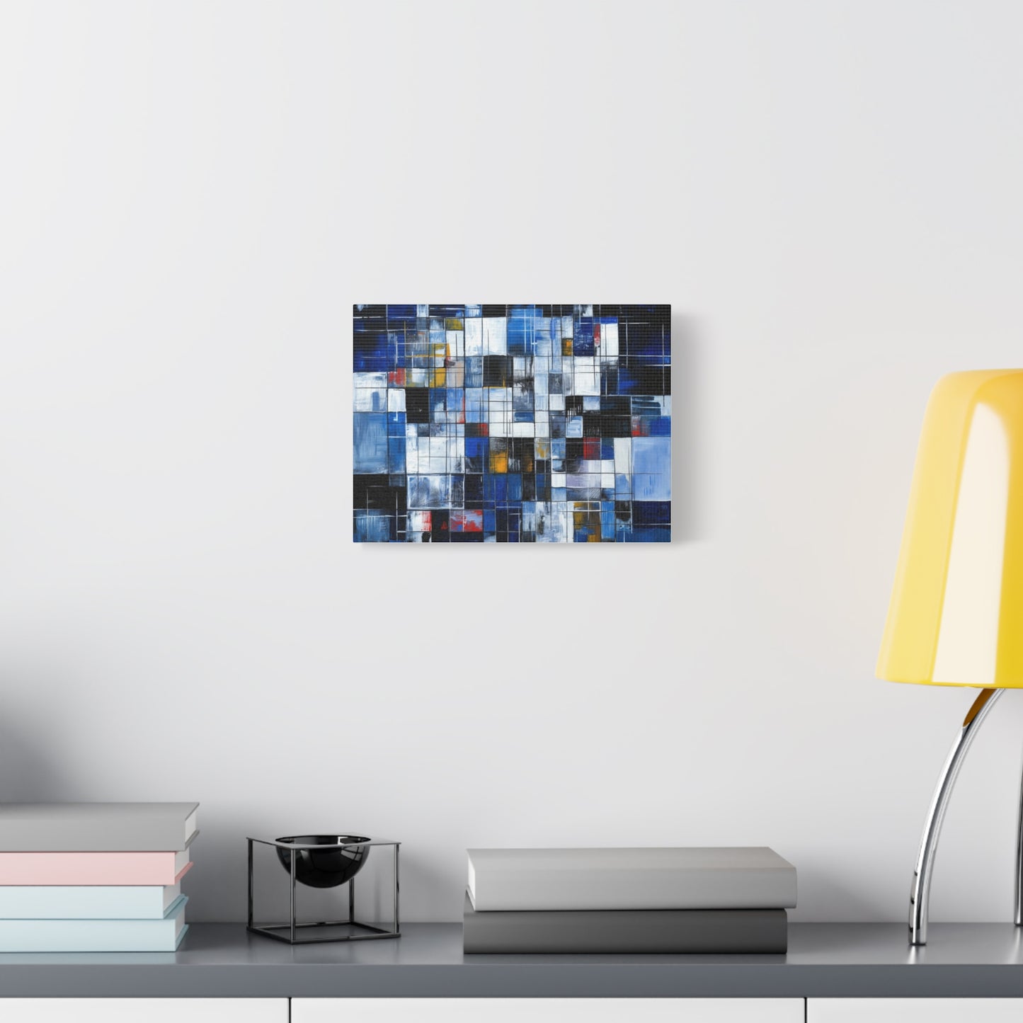 Abstract Blue Grid Matte Stretched Canvas Wall Art (1.25")