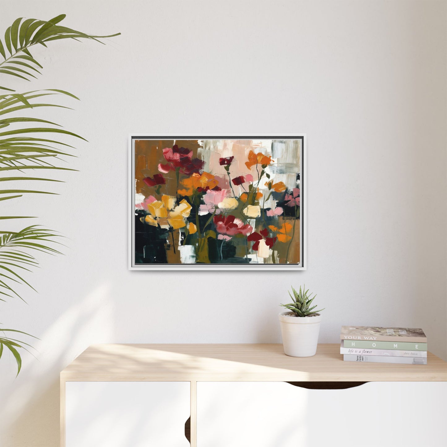 Framed Matte Canvas Floral Abstract Wall Art
