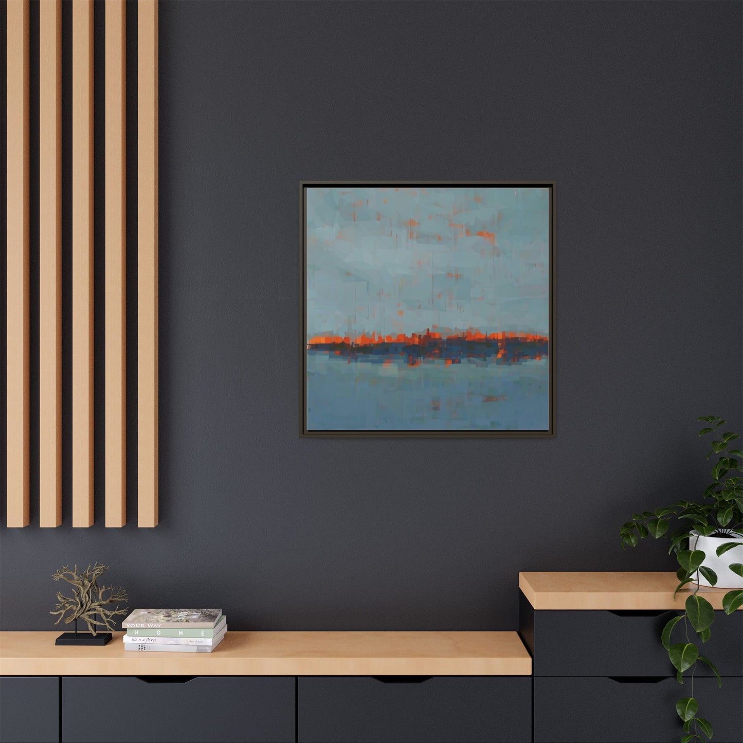 Framed Canvas Art — Teal & Orange Abstract Seascape