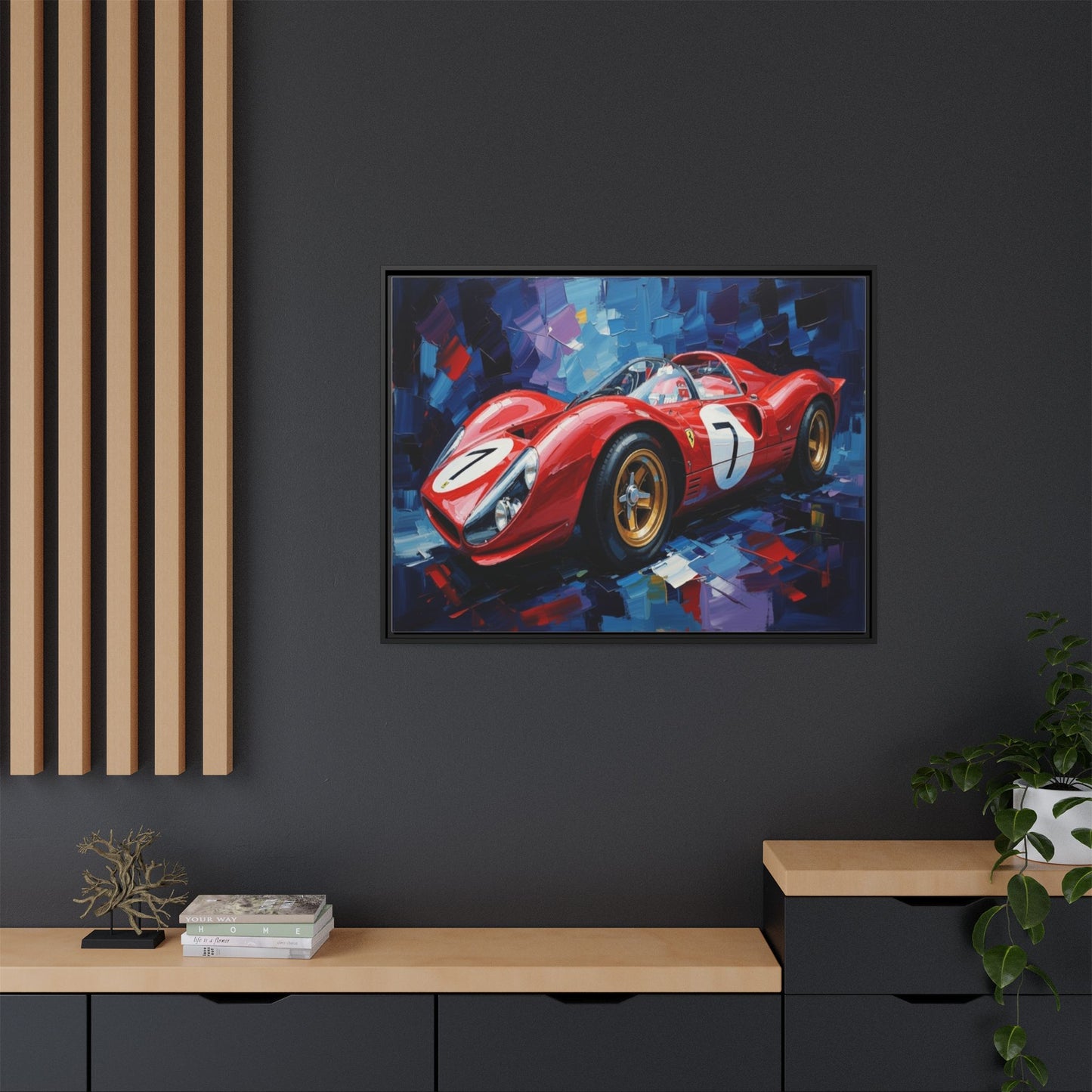 Vintage Ferrari Red Racecar Matte Canvas Framed Wall Art