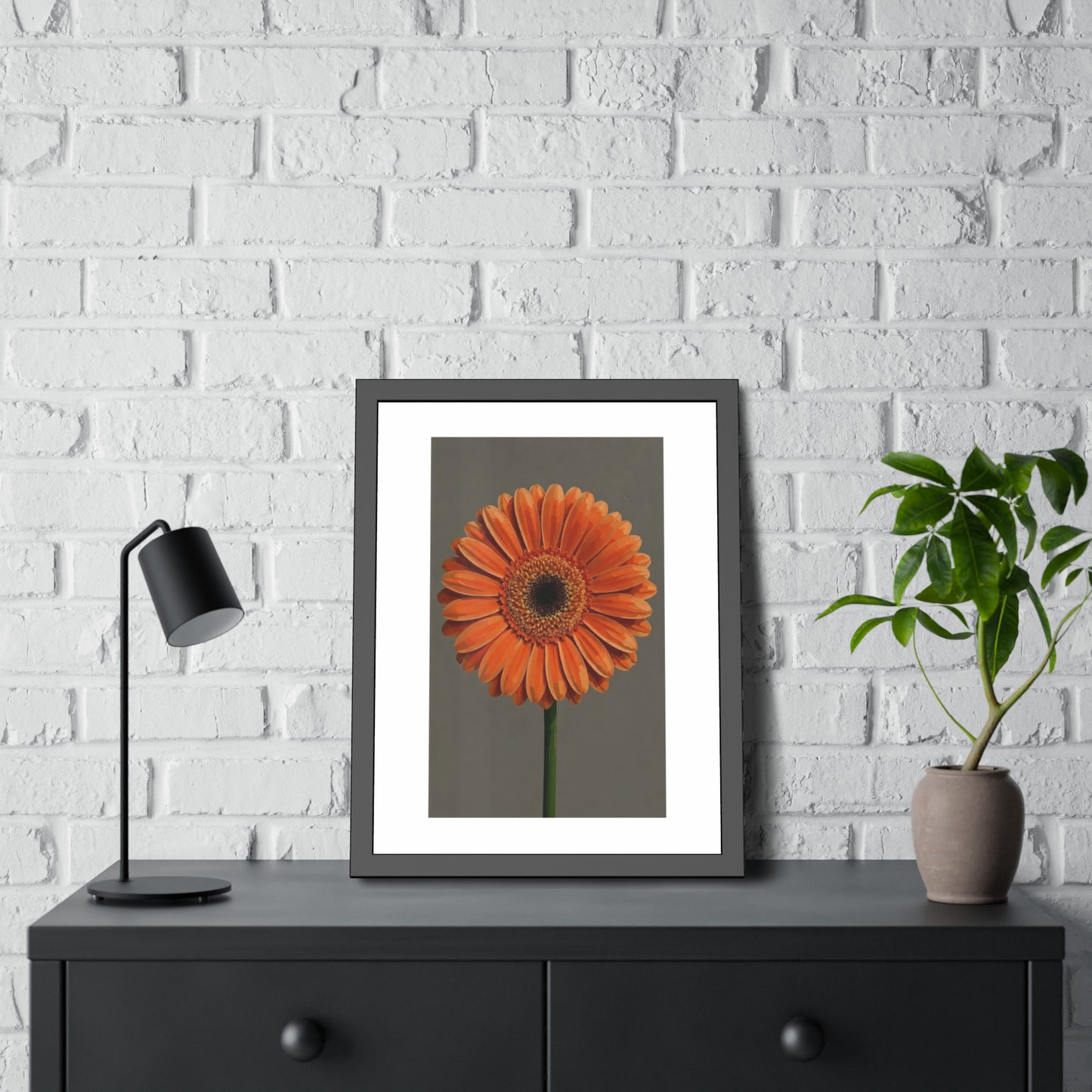 Orange Gerbera Framed Poster — Floral Wall Art Print