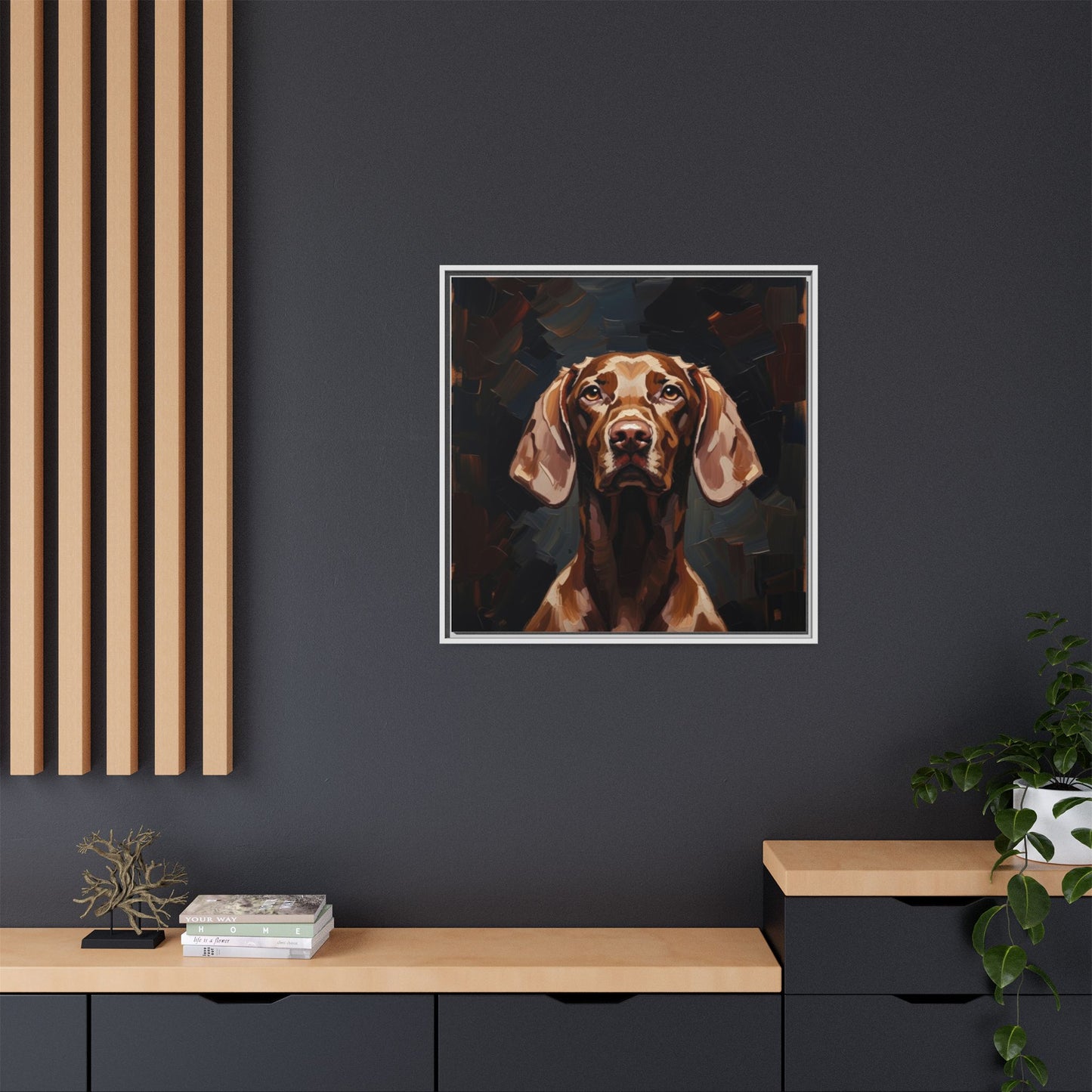 Framed Matte Canvas Dog Portrait – Brown Vizsla Wall Art