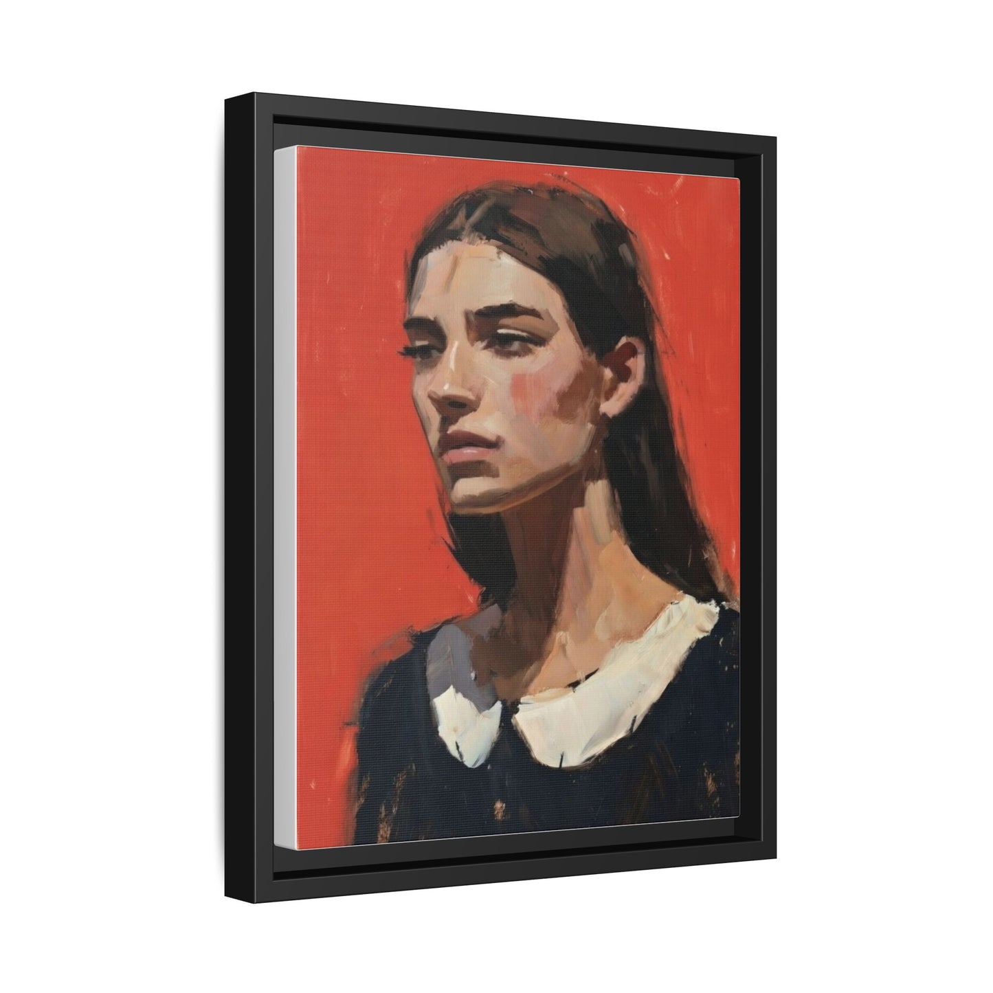 Framed Matte Canvas Portrait Print — Moody Red Figurative Art