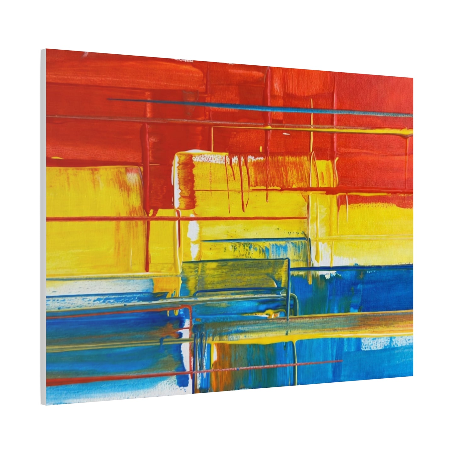 Abstract Color Block Canvas Print — Vibrant Red, Yellow & Blue Stretched Wall Art