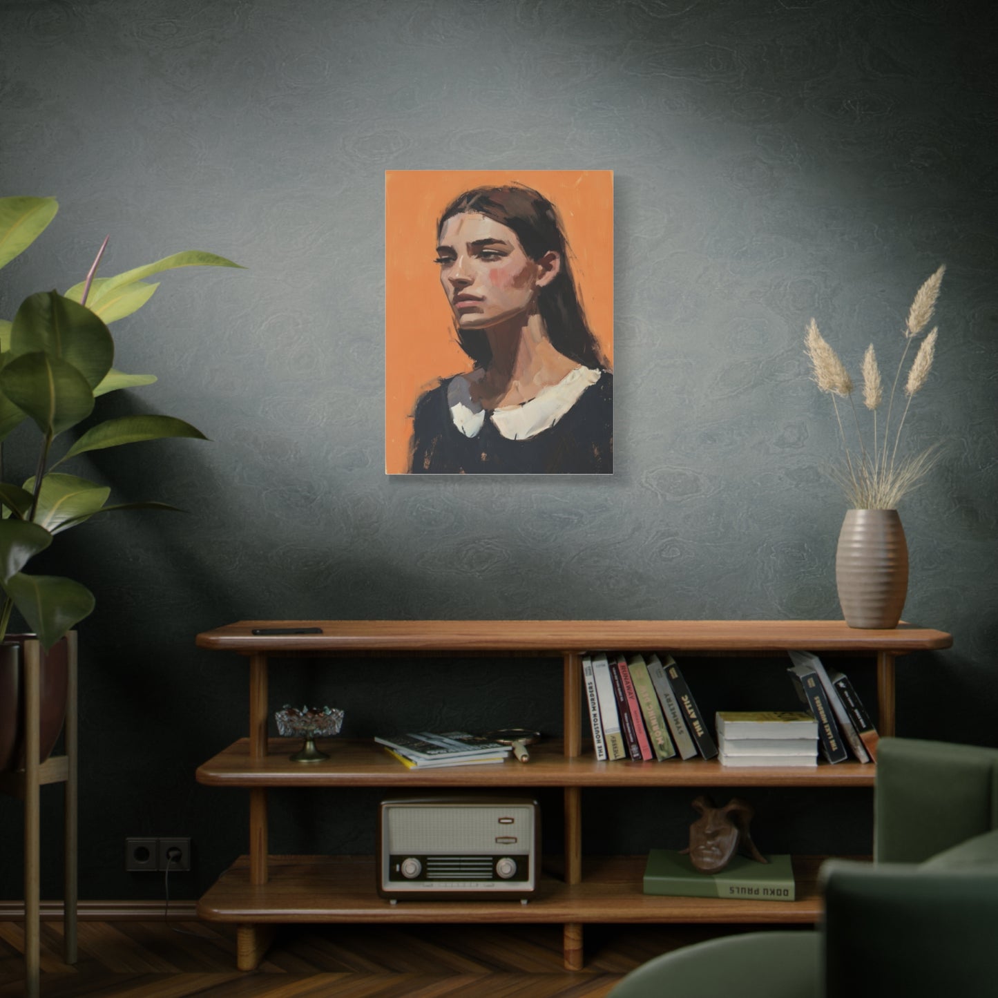 Portrait Canvas Print — Moody Female Figure in Warm Orange