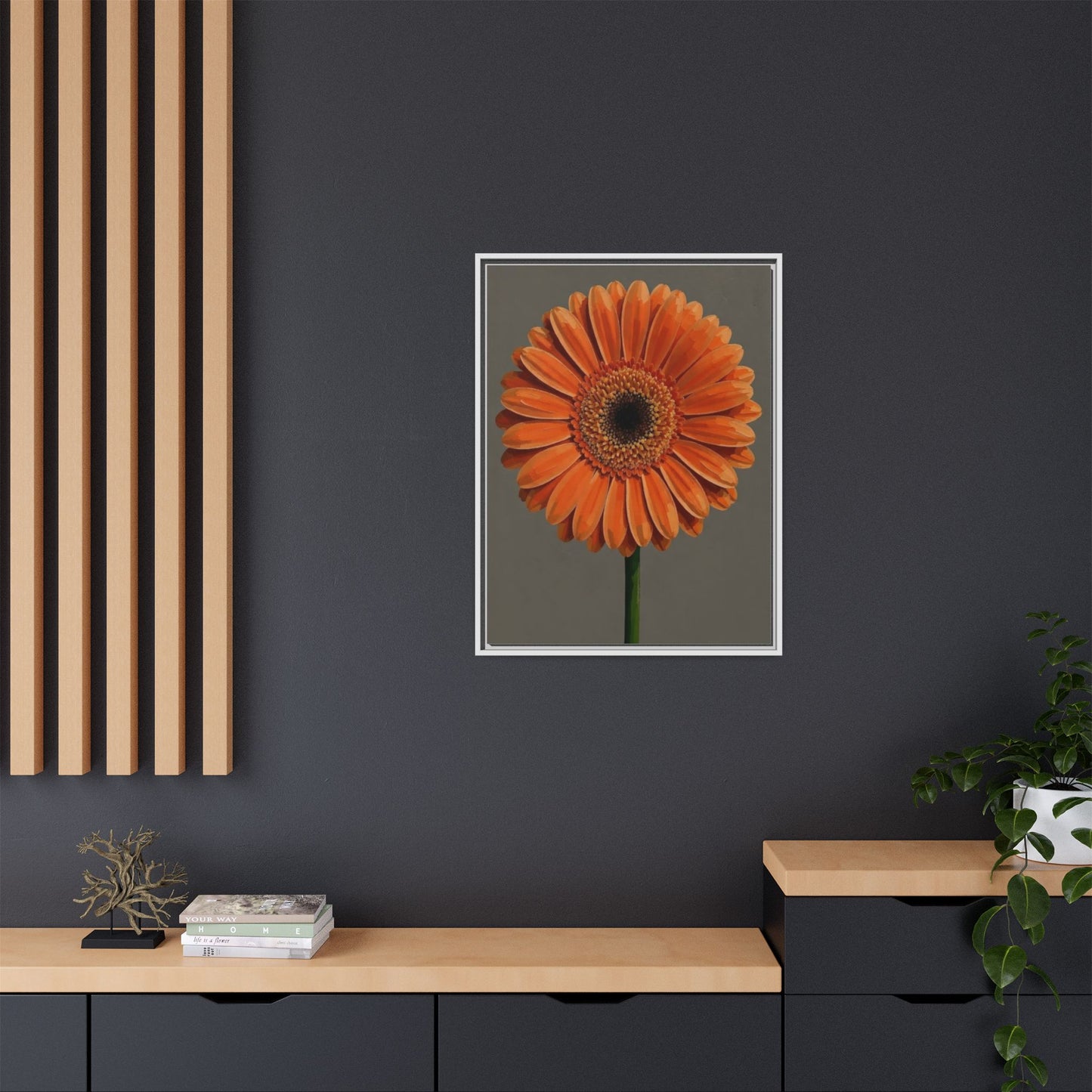 Orange Gerbera Daisy Matte Canvas Print (Framed)