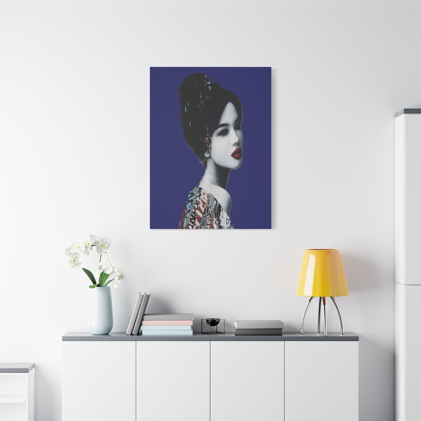 Geisha Portrait Matte Canvas Print — Modern Asian-Inspired Wall Art