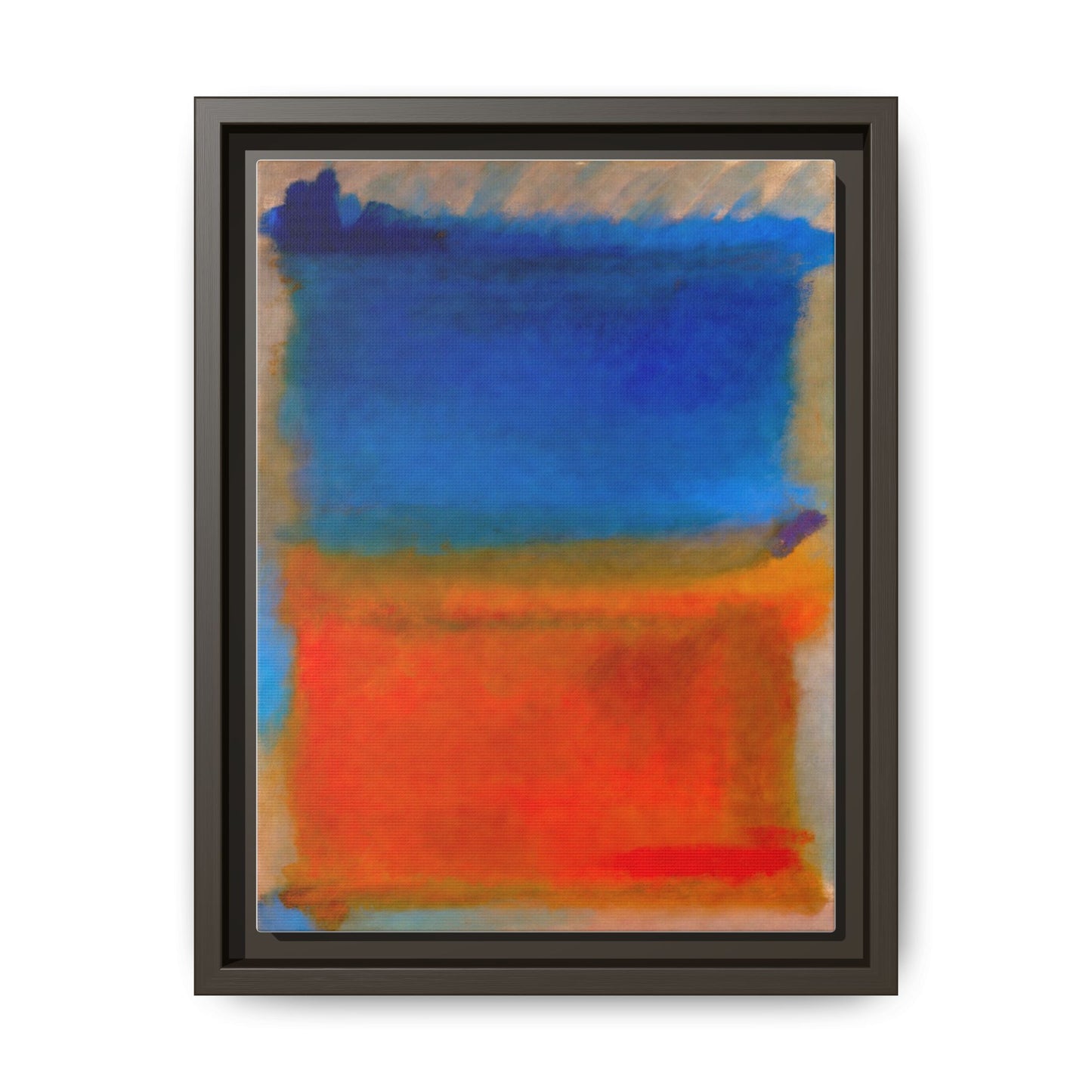 Abstract Color Block Matte Canvas Framed Wall Art — Blue & Orange Modern Painting