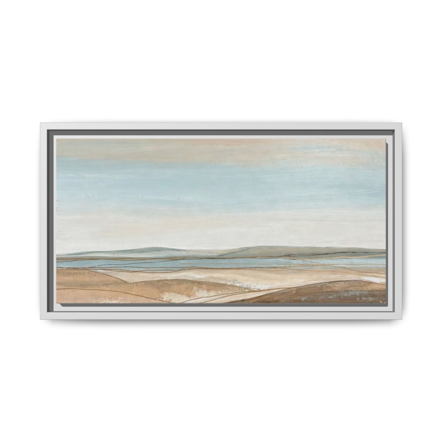 Framed Abstract Landscape Matte Canvas — Serene Coastal Horizon Wall Art