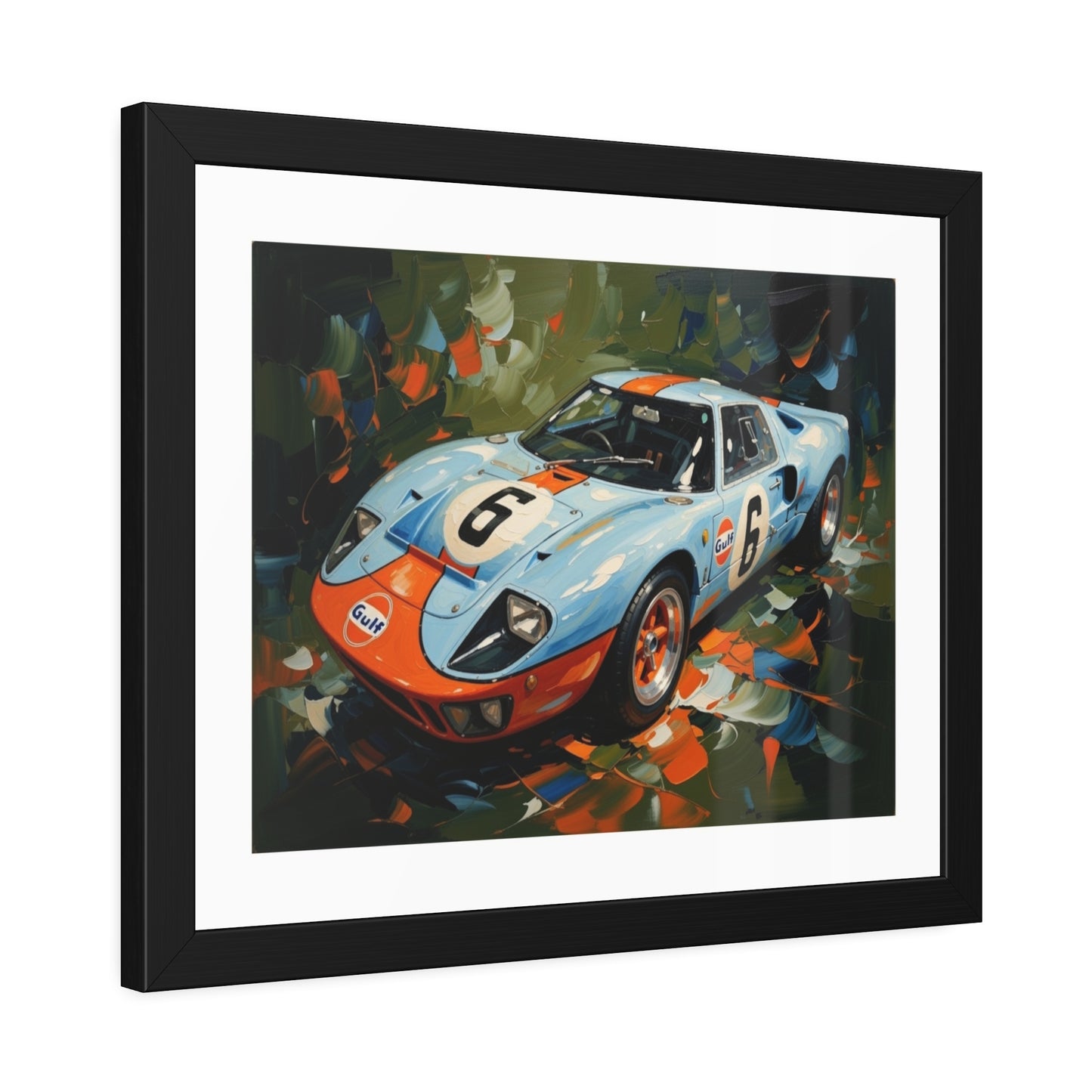Framed Racing Car Poster — Vintage Gulf GT40 Print