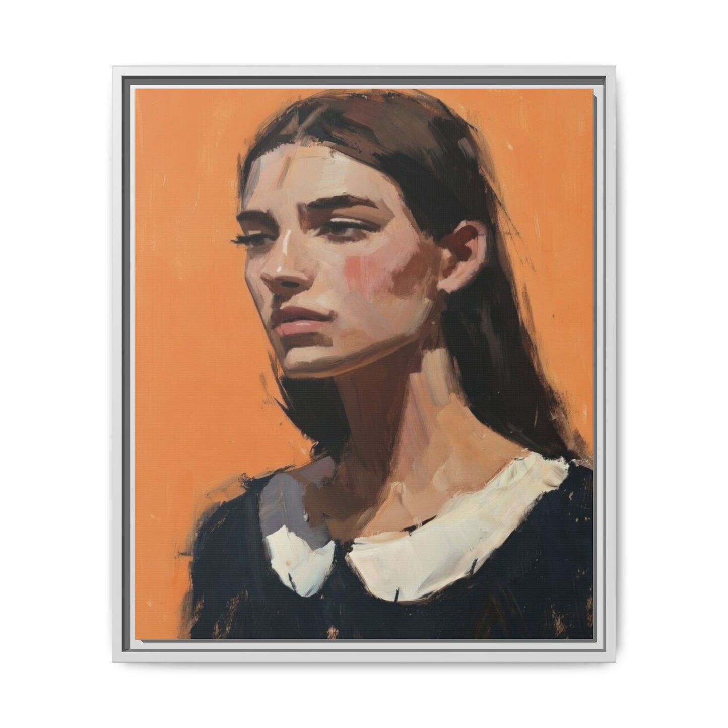 Framed Matte Canvas Portrait Art — Modern Figurative Painting on Orange